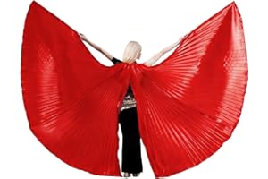 Wuchieal Öffnung Bauchtänzerin Isis Flügel Dancing Requisiten Kostüm mit Stöcke Tasche (Rot, One size)