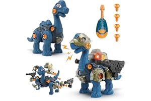 GILOBABY Dinosaurier Spielzeug, 2 in 1 DIY Montage Dino mit Schraubendreher, Licht und Brüllen, Lernspiele Kinderspielzeug Geschenk für Jungen Mädchen Geburtstag ab 3 Jahre (Brachiosaurus)