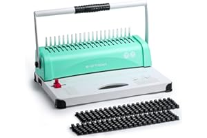 OFFNOVA Bindemaschine, 21 Löcher, 450 Blatt, Papierkammbindemaschine für Briefgröße/A4/A5-Papier, leicht zu stanzender Griff, verstellbarer Rand, Buchbinder mit 100 Stück 3/8 Zoll Kammbinderücken
