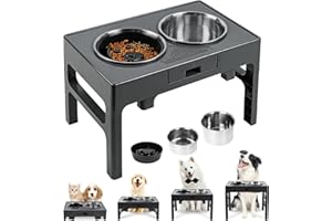 AISHNA Elevated Slow Feeder Dog Bowls, Stainless Steel Raised Bowls with 4 Heights Adjustable Stand, With Slow Feeding Double Food and Water Dog Bowls for Medium Large Dogs Pets (Dark Gray)