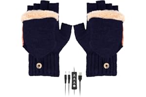 Augot Guantes Calefactables USB, De Punto Guantes Invierno Hombre Mujeres Guantes Invierno Lavable Guantes Trabajo Frio con 3 Temperaturas Ajustables para Interior Exterior