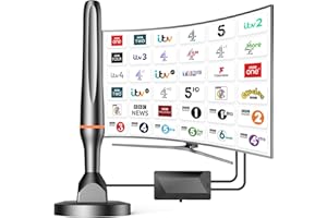 DGUPSP TV Aerial, Freeview Indoor TV Aerial with 560+ Miles Range 360° Reception, TV Antenna Indoor with Signal Booster & Magnetic Support Base, Support 4K 1080P VHF/UHF/DAB Radio and All TV