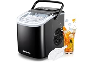 WELLENT Machine à Glaçons de Comptoir, 8 Glaçons en 6 Min., Capacité 12KG/24H, 2 Tailles, Machine à Glacon Portable avec Auto-Nettoyage, Idéale Maison, Cuisine, Bureau, Bar