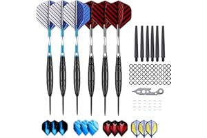 sanfeng Steel Tip Darts Set 22, 23, 24 Grams with Black Blue Purple Aluminum Shafts + Extra Flights Stems + Rubber O'Rings + Dart Tool + Storage Case