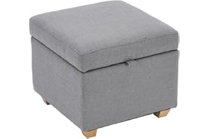 LEITING Large Storage Ottoman Toy Box Chair Seat Foot Stool Footstool Footrest Cube Pouffe Upholstered with Linen Fabric Cover (Dark Grey-C3)