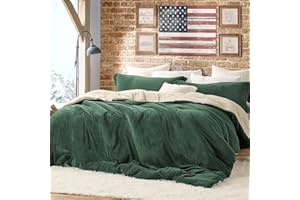 Lanqinglv Puszysta pościel 135 x 200 cm, zielona, beżowa, zimowa, pluszowa, flanelowa, dwustronna, z zamkiem błyskawicznym i 1 poszewką na poduszkę 80 x 80 cm