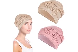 mtuihfo 2pcs Chemo Headwear for Women, Flower Design Soft Beanie Hats, Sleep Caps Cancer Headwear with Hair Loss