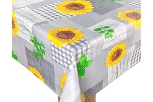 Karina Home Grey and Yellow Sunflower Wipe Clean Tablecloth Vinyl PVC Table Cover Wipeable Table Cloth (Grey, 200cm x 140cm)