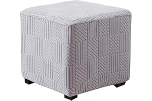 AQIGR Funda Otomana Cuadrada 50x50/60x60 de Tejido Funda de Reposapiés de Sofá, Funda para Taburete Elástica Extraíble Moderno Protector de Puff con Parte Inferior Elástica(Light Gray,35-45cm/12-17in)