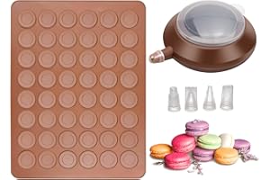 BLUESEABUY Set Macaron: Tappetino in Silicone per 48 Macaron, Stampo Antiaderente con Penna Decorativa e 4 Ugelli