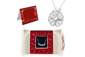 ÏMPRÜM Idea Regalo Festa Della Mamma Compleanno,Idee Regali Originali Donna,16 Rose Stabilizzate, Collana Per La Mamma Figlio Figlia,Scatola Regalo Per Sorprese Romantiche, (Bianco Quadrifoglio)