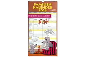 NEXT FERRY Uli Stein Kalender 2026 - Wandkalender Familienkalender - 240x460mm - Jahreskalender mit Motiv Seiten & Spiralbindung +5 Postkarten Geschenk - Cartoon Kalender - Monatskalender mit lustigen Sprüchen