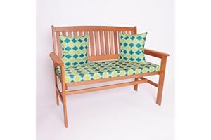 Roseley Outdoor Bench Cushion Seat Pad with 2 Throw Pillows Set Morocco Print 2/3/4 Seater Patio Lawn Garden Bench Cushion Water-resistant Bench Pad Removable Cover [Green, 2 Seater]
