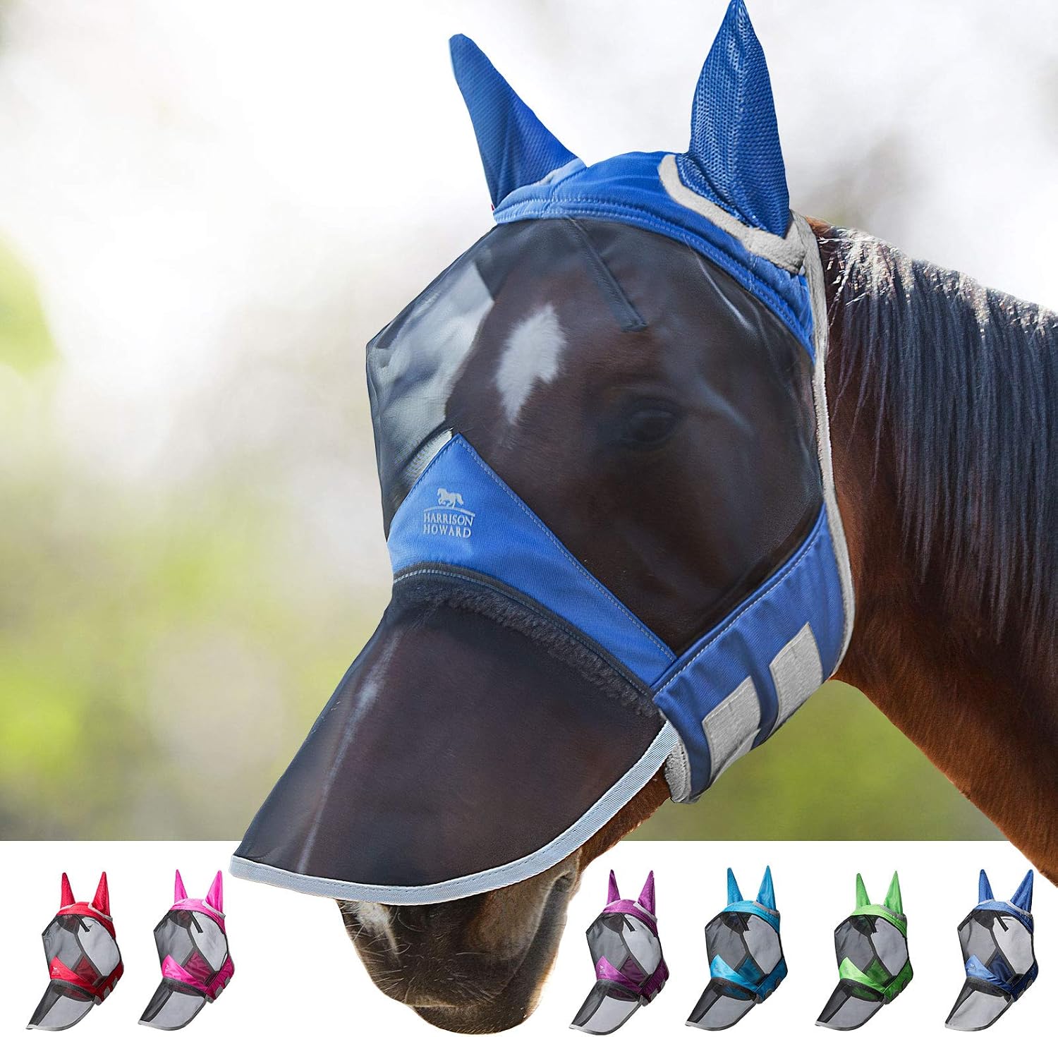 Harrison Howard CareMaster Pro Luminous Máscara Anti-Moscas Protección con Orejas y Nariz BLU Navy (S; Pony)
