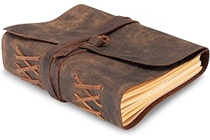 Leather Journal Lined Notebook Paper - MOONSTER® Leather Bound Journals for Writing for Women & Men, 18x13cm Ruled Small Notebooks, Kraft Paper with 400 pages, Lined Paper College Ruled & Travel Size