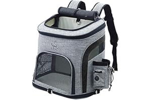 Tineer Haustier Hund Träger Rucksack, Haustier Tragetasche mit Mesh für mittelgroße Hunde Katzen, Welpen Rucksack Träger tragbare Reisetasche zum Wandern, Reisen im Freien (L, Upgrade-Schwarz)