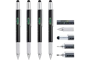 EROFA 4-sztuki długopis wielofunkcyjny z dodatkowymi wkładami, wielofunkcyjny metalowy długopis kulkowy 6 w 1 z linijką i poziomowskaz, fajny gadżet dla mężczyzn, prezent dla męża taty ojca (Czarny)