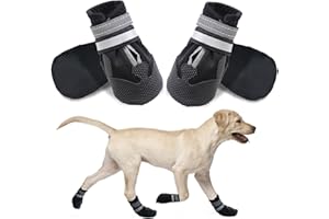 Dricar Bottes Chien, Ensemble de 4 Chaussures pour Chiens Antidérapant, Bottes de Protection pour Chien Imperméable pour Chiens de Taille Moyenne et Grande (XXL, Noir)