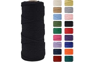 MOMAHUA 2 mm Black Macrame Yarn, 100 m Macrame Cotton Yarn 2 mm/3 mm, Cotton Cord Natural, Cotton Craft Cord for Crafts, Knitting, Boho Decoration, DIY Craft, Wall Hanging, Living Room, Balcony