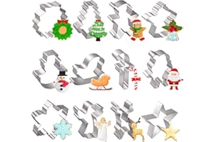 Joyoldelf Cortadores Galletas de Navidad - 12 Piezas Moldes Para Galletas, DIY Moldes NiñOs Para Sandwiches de Frutas y Verduras Divertida, Personalizado Cortador de Tartas de Acero Inoxidable