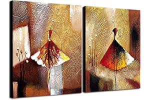 Wieco Art - Ballet Dancers 2 Piece Modern Decorative artwork 100% Hand Painted Contemporary Abstract Oil paintings on Canvas Wall Art Ready to Hang for Home Decoration Wall Decor