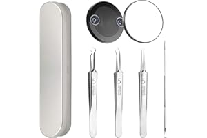 WEFINEST 6 Pièces Tire Comedon Point Noir Set, Extracteur De Point Noir Comédons avec Miroir Grossissant Ventouse, Pince Point Noir Visage Acier Inoxydable Perce Bouton Pour Nettoyer le Nez et le Visage