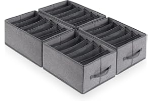 Joqixon Wardrobe Storage Organiser Closet Organisers and Storage, Foldable Jeans Storage Organiser Large Clothes Organiser Drawer Dividers for Pants, T-shirt, Underwear Bra, Clothes Storage Boxes, 4PC