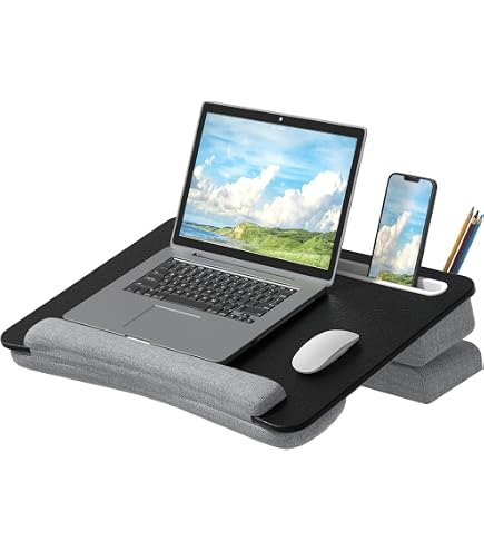 YueLake Laptop Schoßschreibtisch – Mit Kissen, Für Laptops Bis 40,6 Cm, Mit Tablet-Slot, Braun, Tragbare Workstation