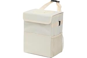 Domemit Papelera Basura Coche, Accesorios Coche Interior Complementos, Impermeable, Cubo de Basura Plegable con Tapa y Múltiples Bolsillos, Camper Furgoneta Accesorios Regalo Mujer Hombre, 7,5L, Beige