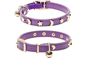 DAIHAQIKO Collare in pelle per gatti maschio e femmina con campanello e cintura elastica di sicurezza Collare a stella e luna per gatti piccoli e grandi
