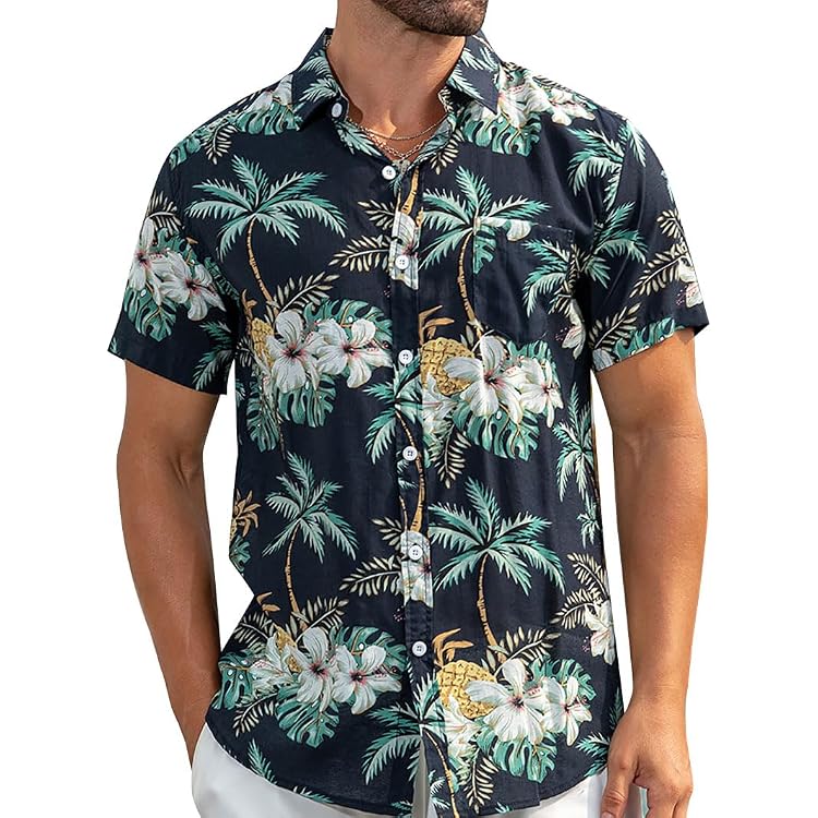 Homme Cocotier Chemise de plage Chemise Aloha Manche Courte Hawaïen