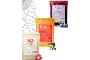 PANDA MEISTER Bubble Tea Popping Boba Mix - 3 x 600g Heidelbeer+Maracuja+Litschi Boba Fruchtperlen - Natur&Vegan&Glutenfrei Boba Perlen - Bubble Tee Topping für DIY
