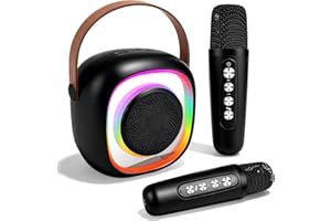 Ambesty Karaoke Maschine für Kinder Erwachsene, Bluetooth Karaoke Lautsprecher mit 2 Kabellosen Mikrofon, Mini Karaoke Maschine mit LED-Lichtern, Geschenke Spielzeug für Mädchen und Jungen (schwarz)