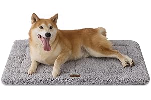 Joydeco Low-Profile Dog Mat Reversible Bed Pad, Washable Dog Crate Pad with Ultra Soft Fleece, Compact Design Kennel Bed Mats for Large Medium Small Pets, 92x69cm, Light Grey