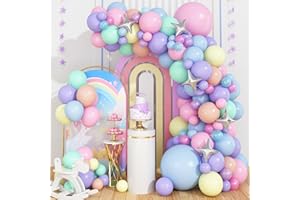 DAGELAR Pink Purple Blue Rainbow Balloon Garland, Macaron Party Balloon Arch Garland Kit, Pastel Macaron Balloon Decorations for Girls Kids Lady Birthday Wedding Baby Shower Party Supplies