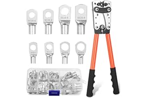 ZHUFAS Groß Crimpzange Set Für Kabel 6/10/16/25/35/50 mm² und 10–1/0 AWG Mit 60 Kupferringklemmen, ideal für Auto Solar und Haushaltsanwendungen, Orange