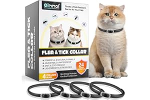 QLIGES Collier Anti-puces et Anti-tiques pour Chat 4Pcs, 24 Mois de Protection Efficace-Protection Contre Les Allergies cutanées, Doux et Confortable, Ajustable et imperméable, Convient à Tous Les Chats-Noir