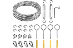 Xyxu Garden Wire for Climbing Plants, 15m 2mm PVC Coated Stainless Steel Heavy Duty Metal Cable Catenary Fence Wire Rope Trellis Kit with M5 Turnbuckles Wires Tensioner, Vine Eyes for Climbing Plants
