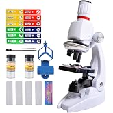 Microscope for Kids and Beginners, 100&ndash;1200X Magnification Capacity, 12 Biological Slides Gifts, LED Light Design