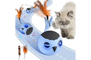GoldenSun Interactive Cat Toys for Indoor Cats Adult, Automatic Cat Toy With Feather Tail, Cats Ball Toy for Indoor Kitten, 4 Mode Motion Touch Activation,Multiple Chirps Stimulate,USB Charging,Blue