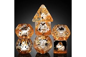 DNDND Lot de 7 dés D&D en résine avec sac en velours pour jeux de rôle et jeux de table Motif vache