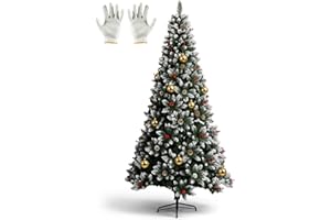 TRONGLE Albero di Natale 1.8 m con 800 Rami, 27 Pigne, 27 Bacche Rosse, 6 Palline Dorate, Guanti Inclusi, Struttura in Ferro, Montaggio Facile e Stabile