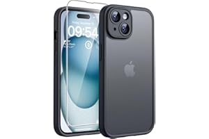TOCOL 3 in 1 Cover per iPhone 15 6,1 Pollic, con 2 Vetro Temperato, [Protezione Fotocamera Integrata] Custodia Antiurto Traslucida Opaca, Nero Opaco