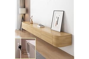 XDXINY - Consola multimedia para TV flotante (mueble para TV de pared, gran banco de almacenamiento bajo TV, mueble bajo con cajones y soporte para enrutador, color madera, 140 x 20 x 24 cm)