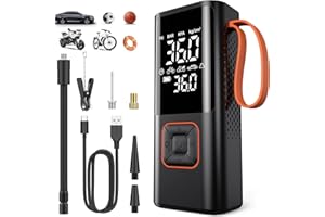 Yovikin Tyre Inflator Portable Air Compressor, 150PSI Car Tyre Pump 7500mAh 5 Modes Auto Shut-Off Autopump w/ 5 Nozzles Flashlight Cordless Inflators Car Accessories for Car, Bike, Ball, Motorcycle