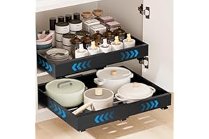 CARASTEK Cajón Telescópico 2 Piezas Extraíbles Para Cocina - Bandeja Armario Deslizante Para Alacena - Extensible Desplegable Organizador (52-32 x 42 x 7cm)