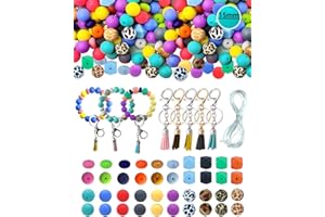 ABULUN 15mm Silicone Beads for Keychain Making kit-115pcs DIY Keyring Supplies-Adult Jewellery Making Kit-Large Beads for Bracelet Making-Make Your Own Keyrings with Seed Beads
