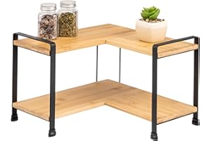 eluno Spice Corner Rack with Bamboo Shelves and Scratch Protection, Freestanding Kitchen Corner Shelf, Versatile, Organiser for More Space and Tidy - Material Combination Bamboo and Metal (Black)