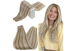 RUNATURE Sew in Weft Hair Extensions Real Human Hair Blonde Highlight Brown Double Weft Hair Extensions Human Hair Blonde Hair Extensions Weft 22 Inch 100 Gram