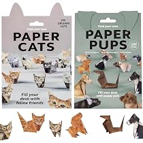 Kit Origami 3D Animaux - 50 Feuilles Pré-imprimées (Chats, Chiens, Dinosaures) - Papier Kraft - DIY Enfants & Adultes